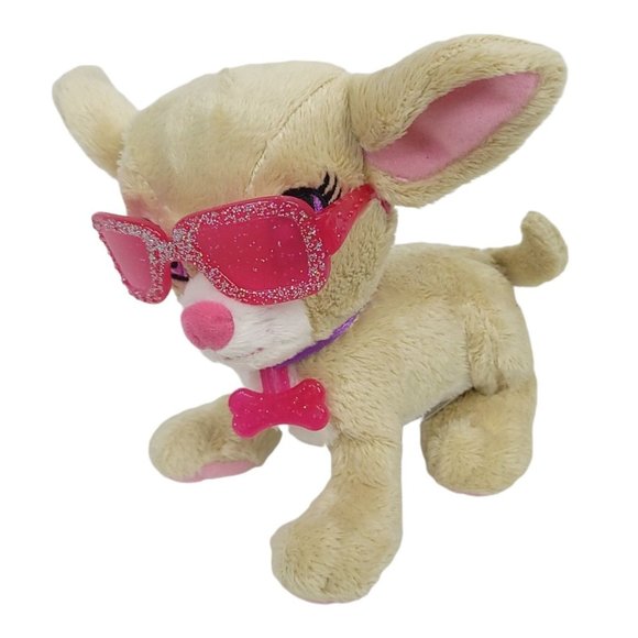 Mattel Other - Mattel Barbie Dog Barking Puppy Plush 5" Stuffed Toy Tan Pink Sunglasses 2009